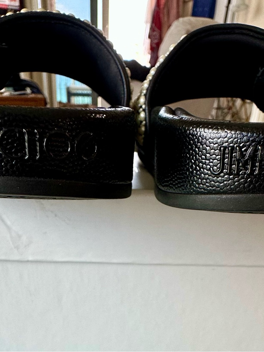 Jimmy Choo Black Slides with Pearl Stud Embellishments - Picture 4 of 11